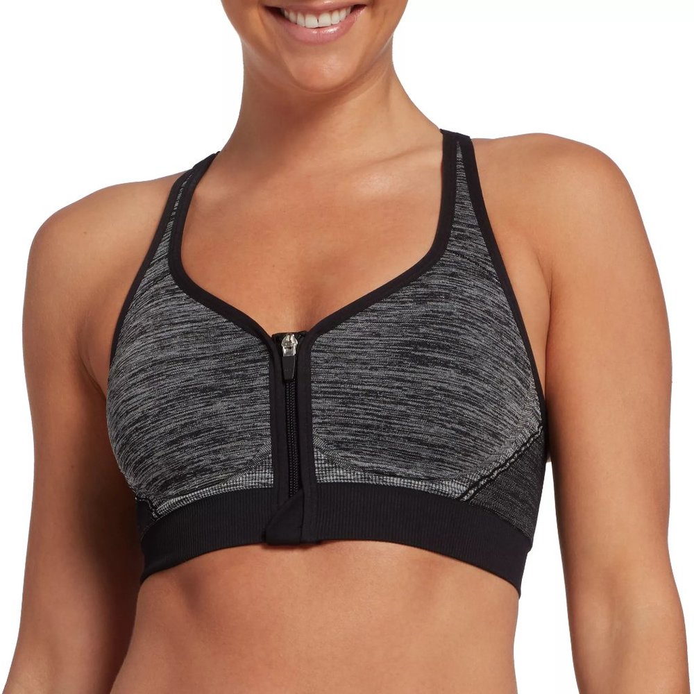NWT DSG Women's Seamless Front Zip Sports Bra Size XS Space White/Blk $30 P136